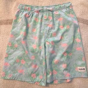 Hurley Mint Green Swim Trunks with Pink Flamingo & Floral Print